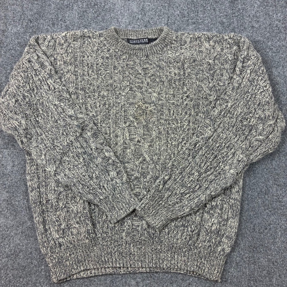 Vintage 90s Structure Cable Knit Sweater Mens Size Large Ramie Cotton Crewneck
